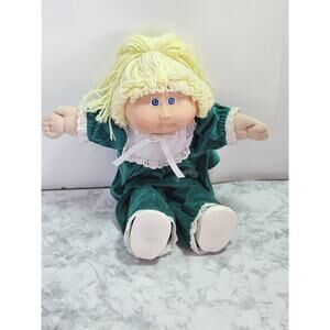Vtg 1978 1982 Cabbage Patch Kids Doll Dimple Blonde Hair Blue Eyes Green Velvet